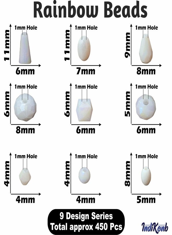 INDIKONB White Beads for Jewellery Making | Rainbow Shiny Plastic Acrylic Beads for Craft | Fancy Shape Bead Combo Set for Bracelet & Jewelry Design - Image 2